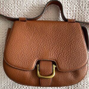 J.Crew 100% Leather Brown Saddlebag Purse - Gold Brass Hardware